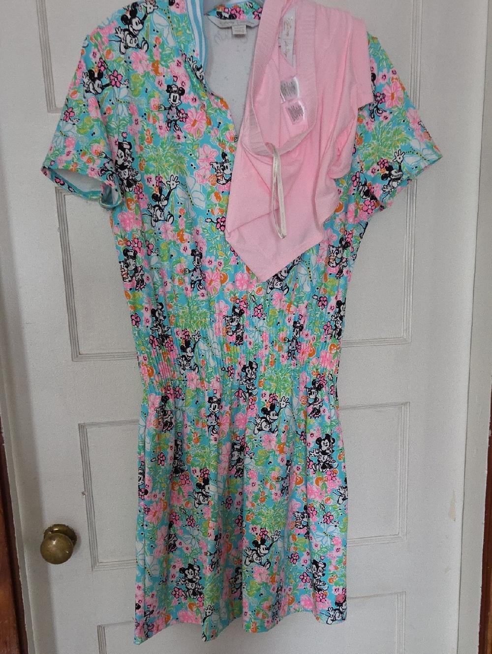 Lilly Pulitzer Mint Floral Minnie Mouse Print Dress with Pink Accent